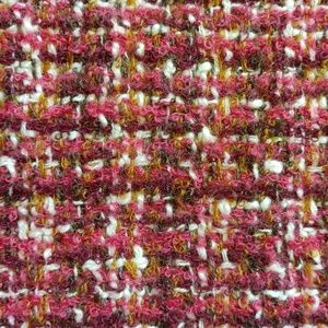 Vintage Wool Boucle Checkered Fabric on Burgundy Pink Cognac and White